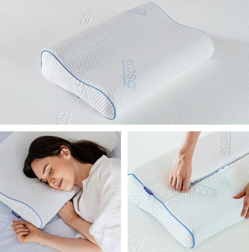 Image of Ecosa Cooling Gel Memory Foam Pillow | Cool-to-Touch Fabric | Contoured Design | Adjustable Height | 4 Times Cooler Than Cotton | 100 Night Trial