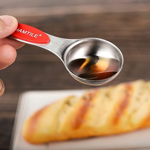 Vista 6 de Juego de cucharas medidoras magnéticas de acero inoxidable de doble cara, cucharadita apilable cucharada de medición para medir ingredientes secos