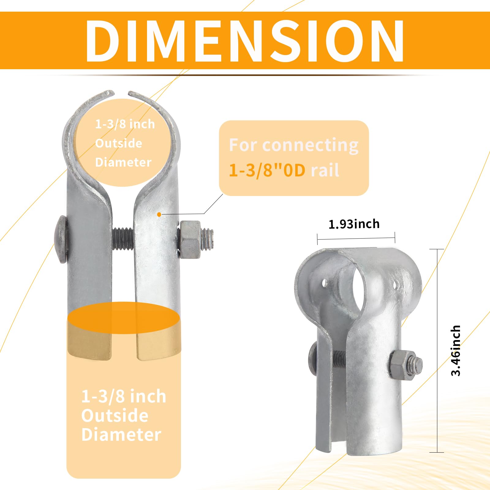 Amoskey Abrazadera de tubo, piezas de valla de eslabones de cadena para tubo de diámetro exterior de 1-3/8 pulgadas, abrazadera de valla de eslabones de cadena galvanizada, abrazaderas de valla (1-3/8