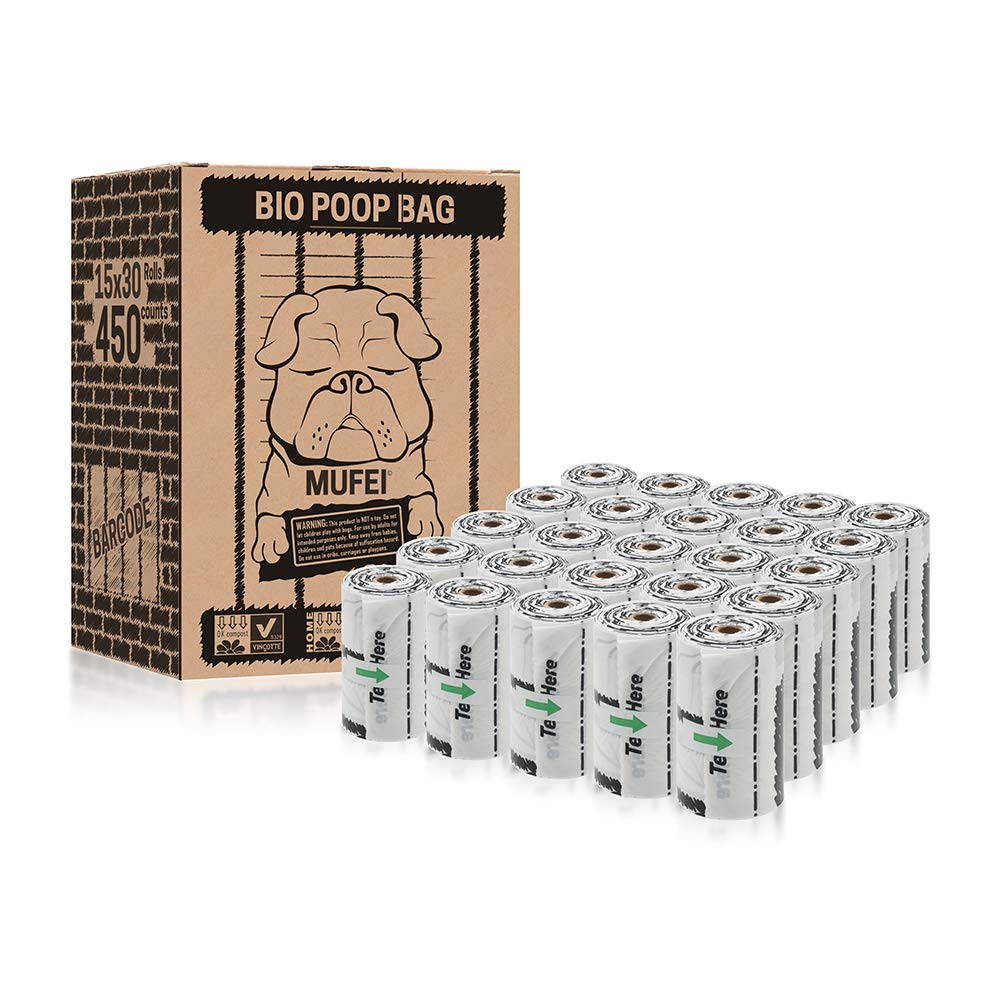 Biodegradable Dog Poop Bag - MUFEI Compostable Pet Waste Bags - Unscented Vegetable-Based - Leak Proof Doggie Bag - Zero Waste ASTM D6400 Approved - Eco Earth Friendly Refill Rolls