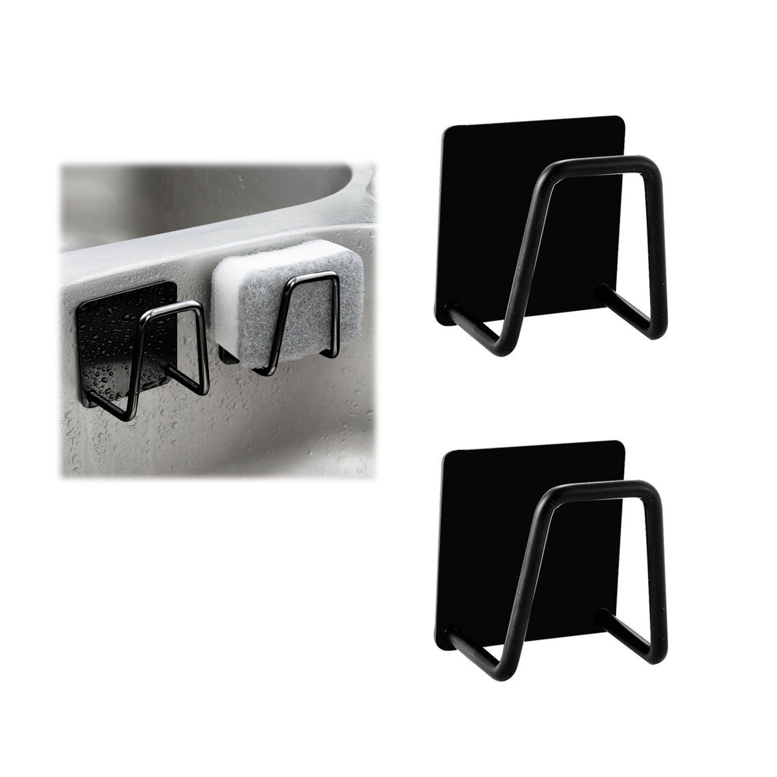 2pcs Porte-Éponge Adhésif, Support Sans Perçage En Acier Inoxydable 304 Pour Evier De Cuisine Argent 87269645