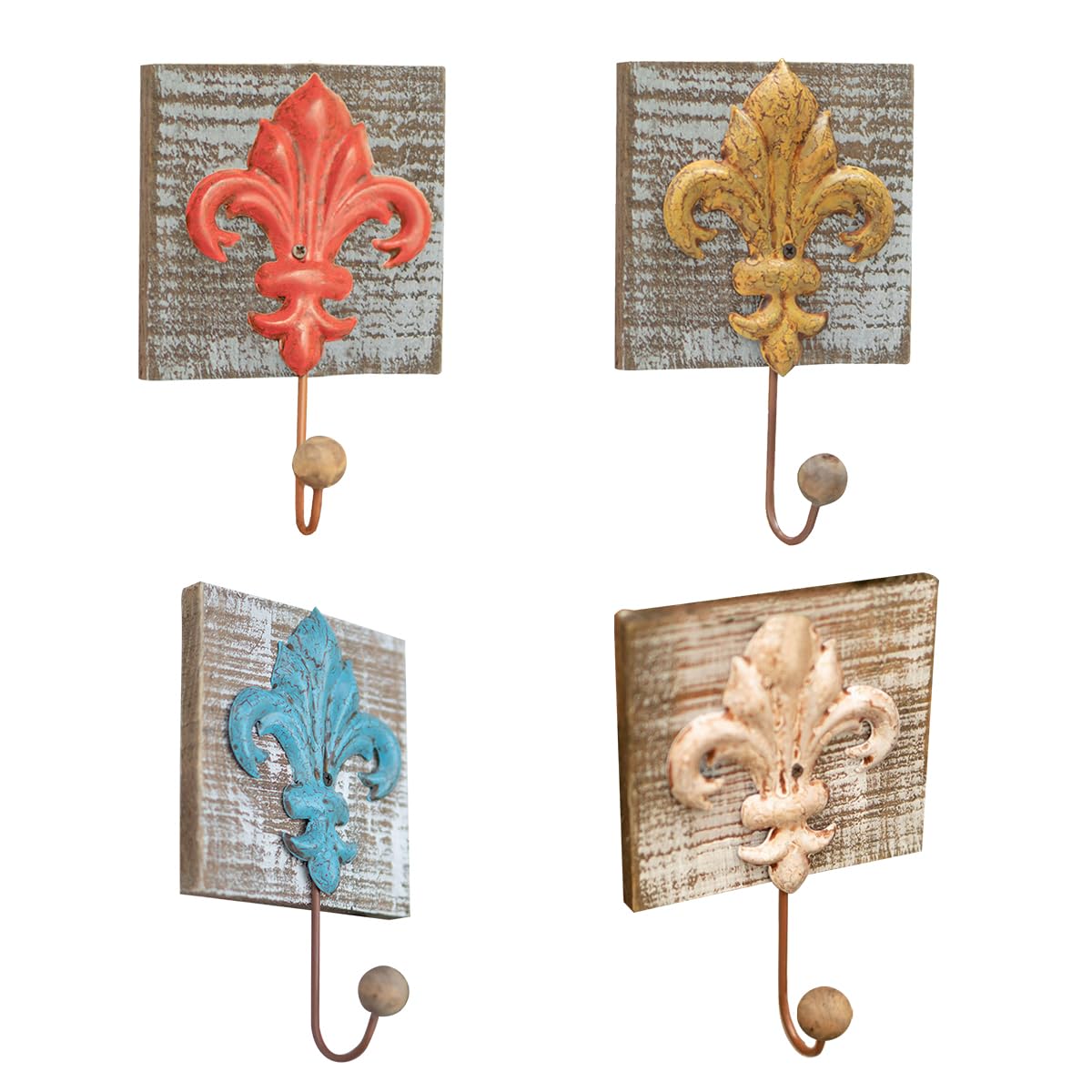 Toallero 4 Piezas Ganchos de Pared Ganchos para Abrigos Lirio Rústico Ganchos para Abrigos de Hierro de Madera Ganchos para Toallas de Casa de Campo Decoración de Pared Shabby Chic Ganchos