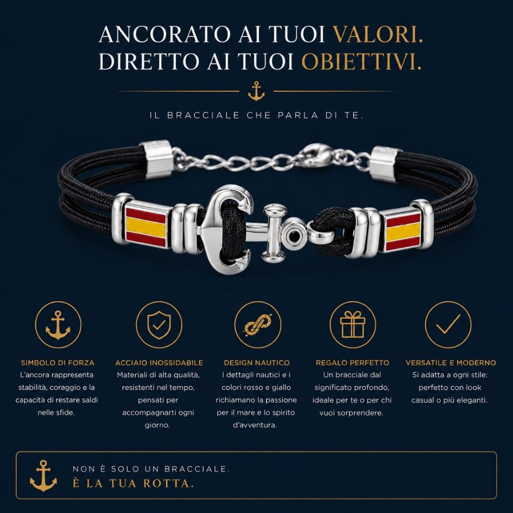 Bracciale Ancora Uomo con Bandiere in Acciaio Inox e Zircone Nero – Simbolo Nautico Mare Estate Vela – Idea Regalo Uomo bcc2494b