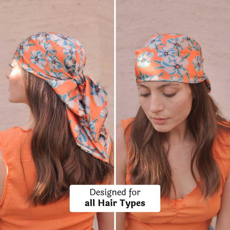 Image of Hair Drama Co. Elastic Bandana Head Scarf for Women | Silk Satin Head Wrap Bandana Scarves | Boho Style Statement Headband Stylish Design | All Day Wear Scarves | Hair Scarf Accessories