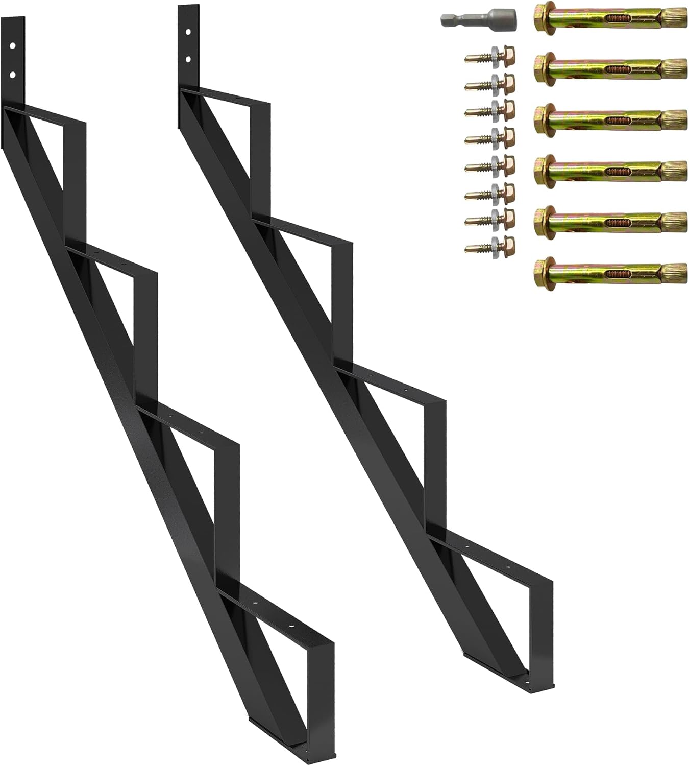 2 Pack 4 Step Steel Stair Riser, Heavy Duty Metal Stair Stringer for 29.5 Inch Deck Height, Outdoor Step Frame with Powder Coating
