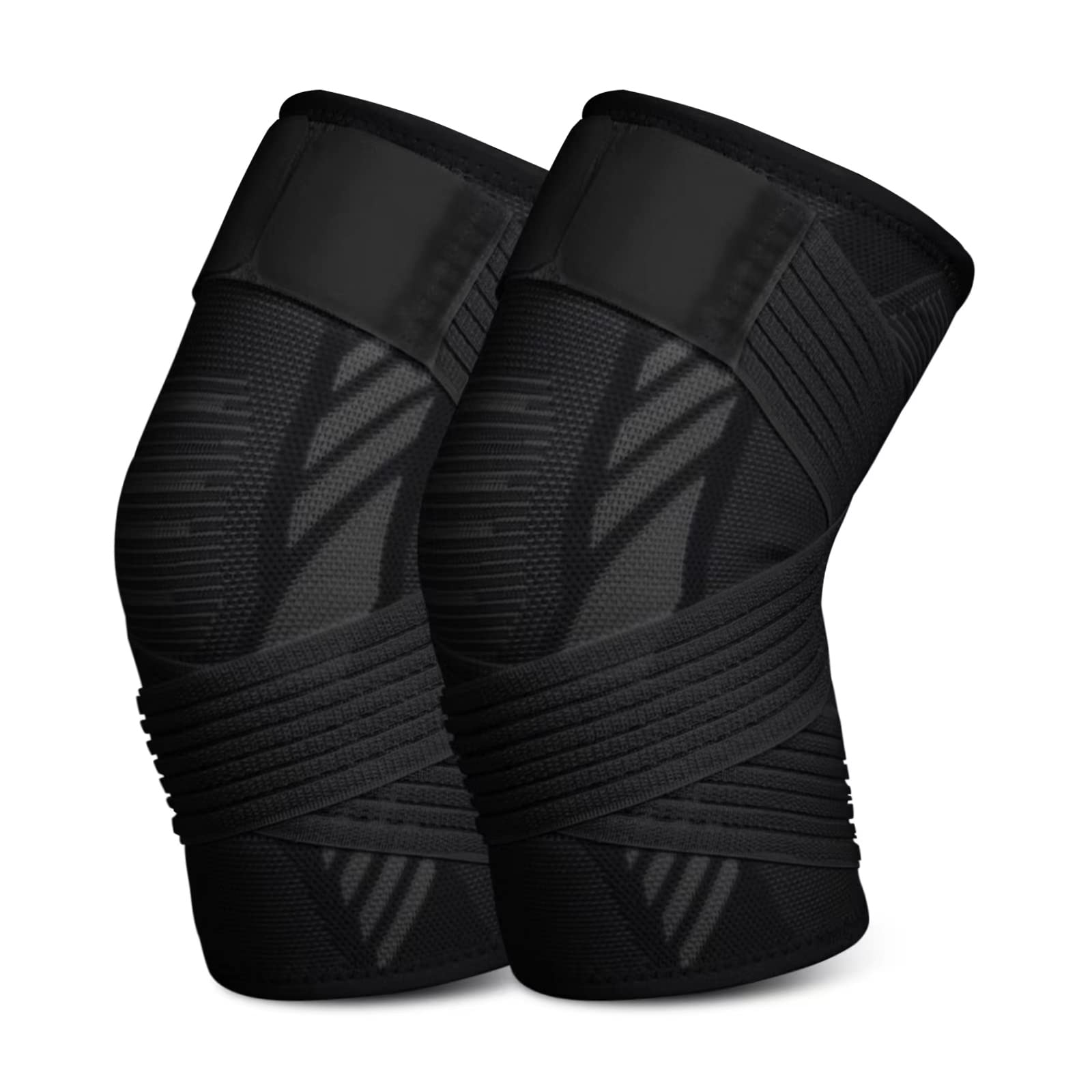 Genouillère Sport pour femmes et hommes 1 Paire Attelle Genou Bandage Élastique Réglable Genouillère de Compression pour les lésions ligamentaires, Déchirure du Ménisque, Arthrose (noir, M)