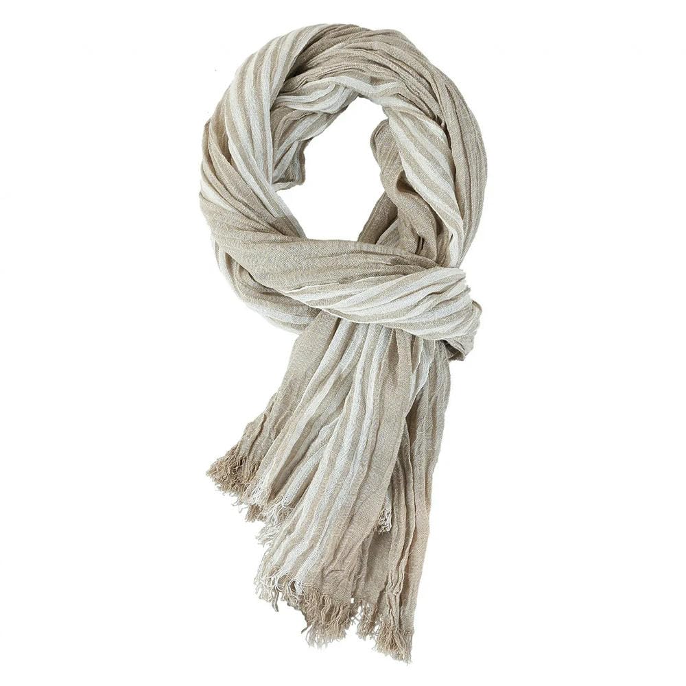 Intenst Men's Khaki Scarf Cotton Linen Striped Scarves Warm Neckerchief Fashion Shawls,