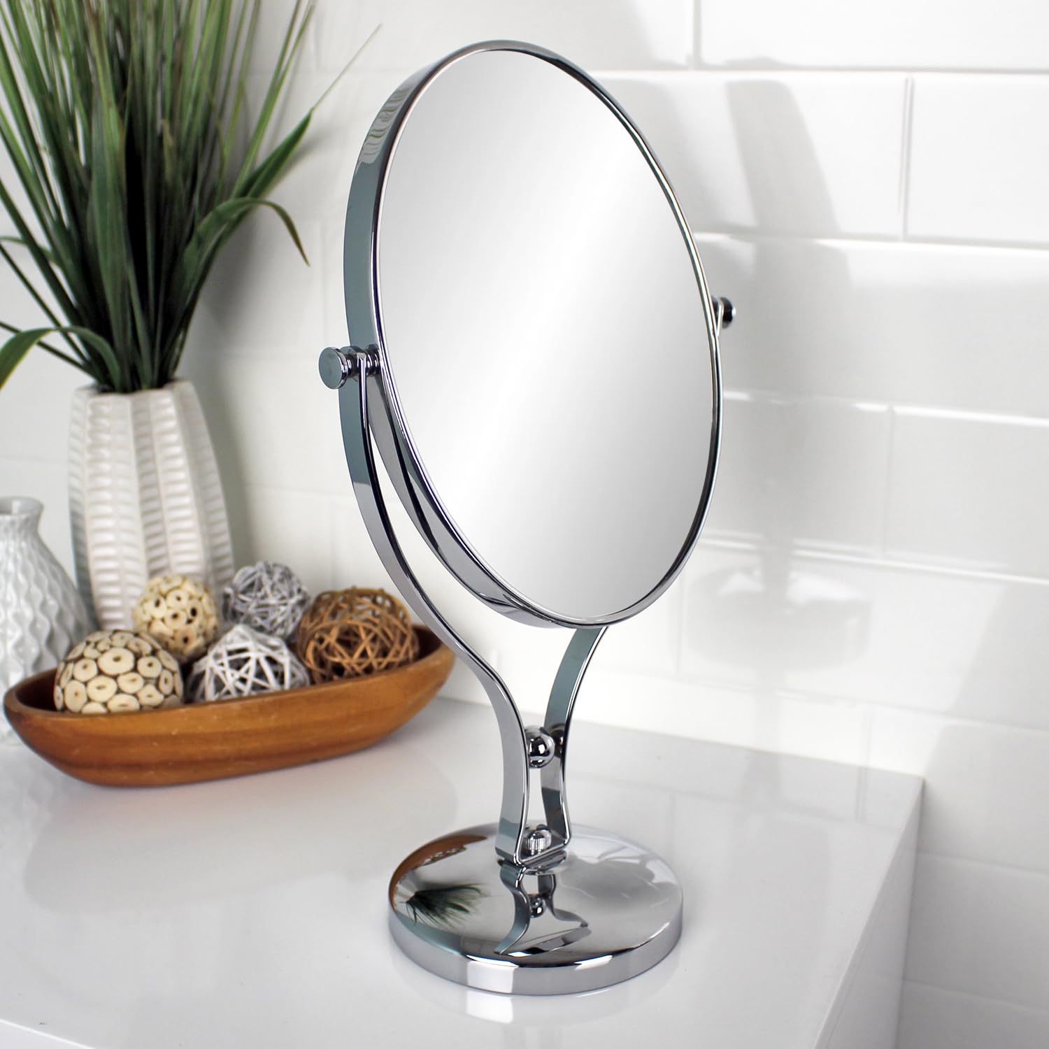 Showerdrape Triton 5x Magnification Vanity Makeup Mirror Free Standing Table Vanity Mirror on Stand