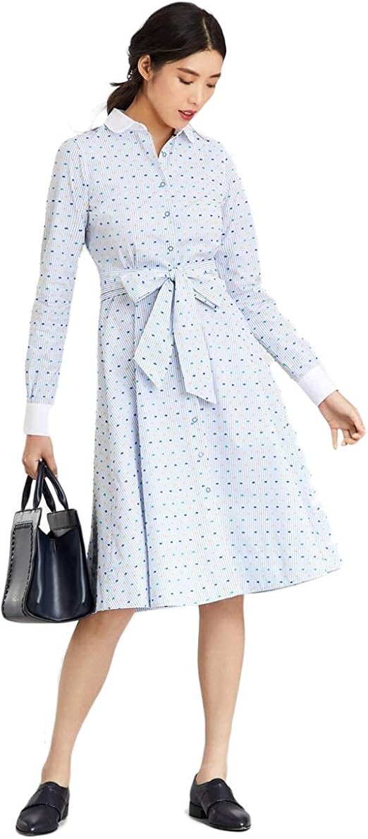 Amazon Co Jp Brooks Brothers ブルックス ブラザーズ 21ss コットン ストライプ マルチクリップドット クレリックシャツドレス シャツワンピース ブルーマルチ 4 服 ファッション小物