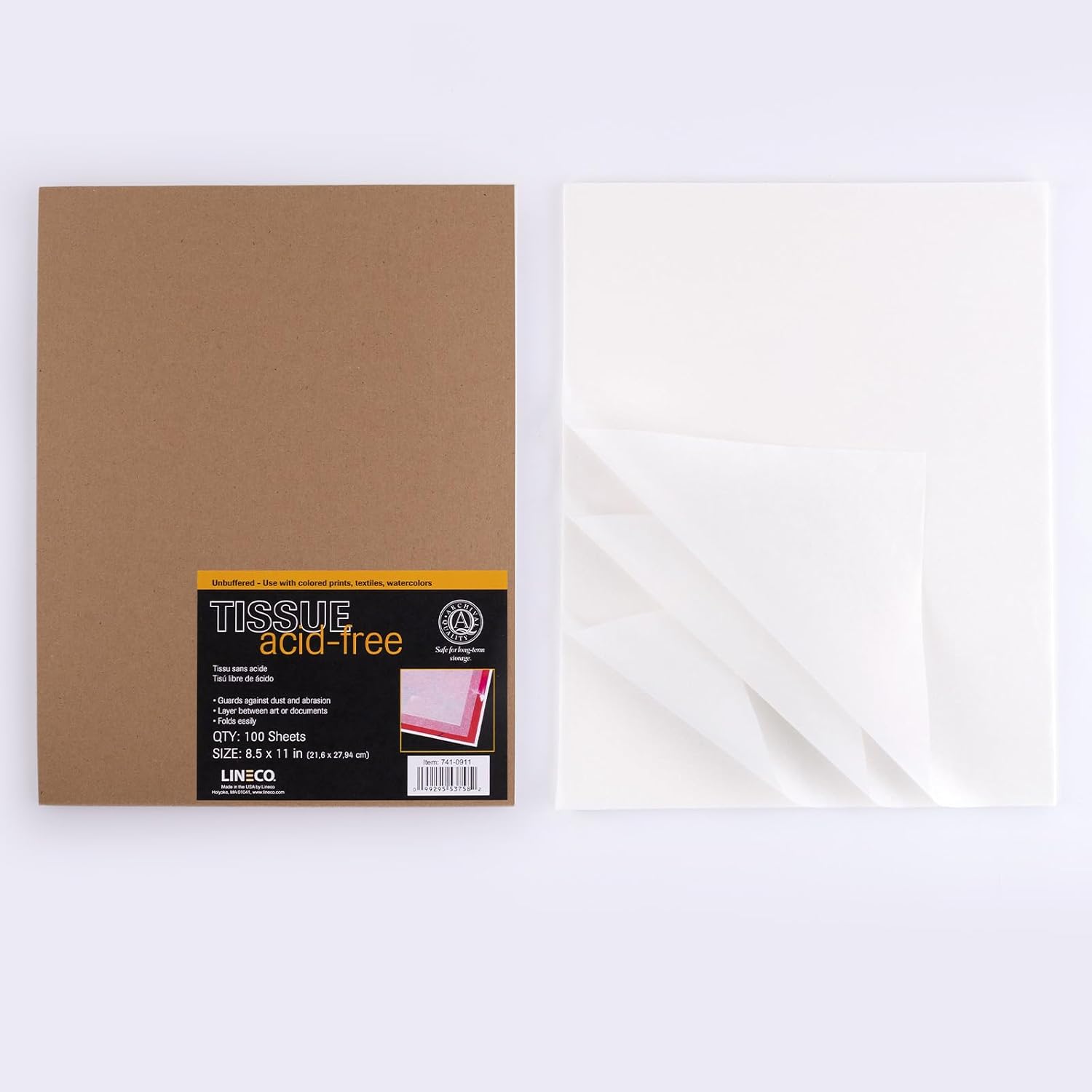 Lineco Unbuffered Acid-Free Interleaving Tissue 8.5" x11", Archival Papers, Preserves Photographs, Artwork and Textiles, for Black & White, Color, and Albumen Prints, Pack of 100