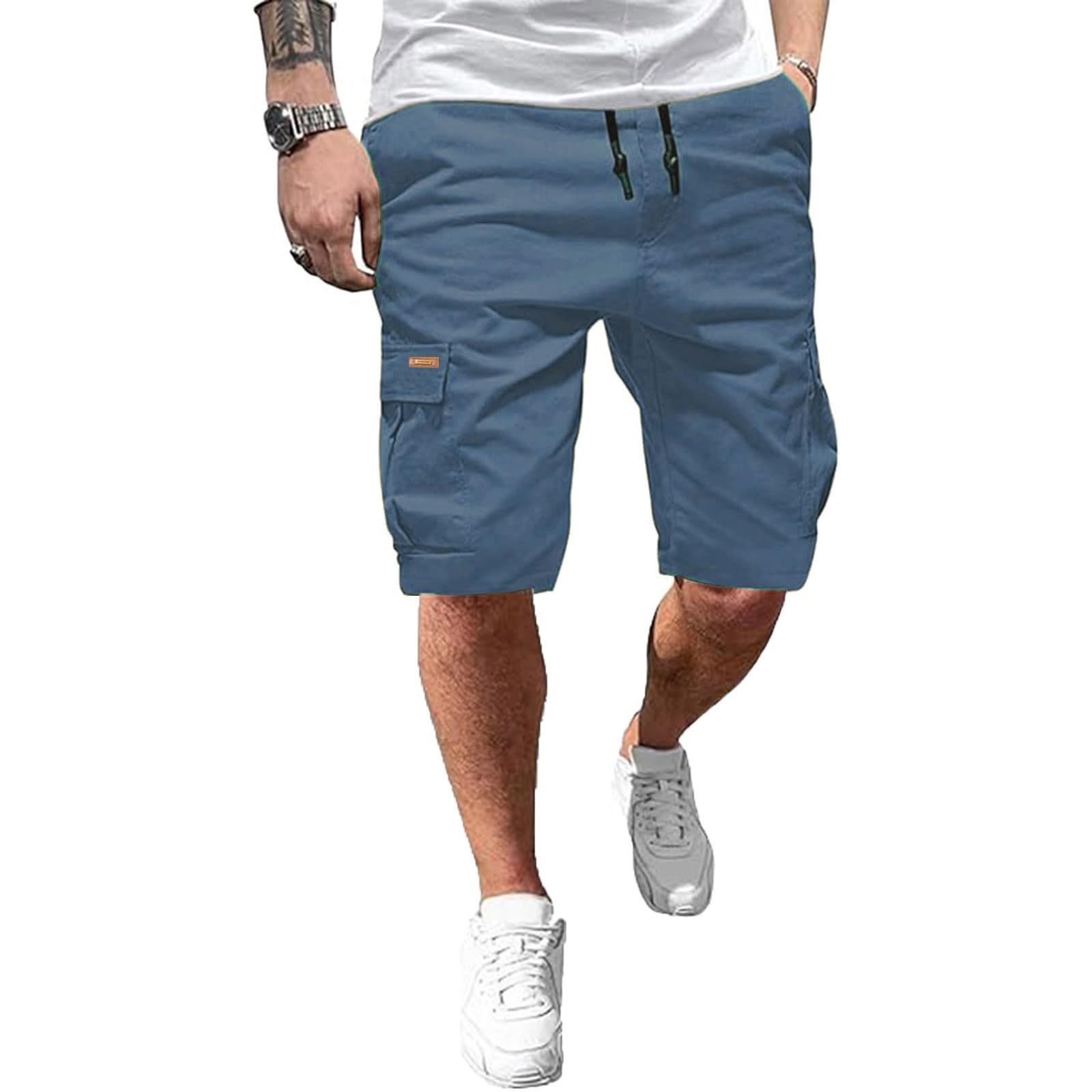 Ougelebo Kurze Hosen Herren Cargo Shorts Elastische Taille mit Tunnelzug