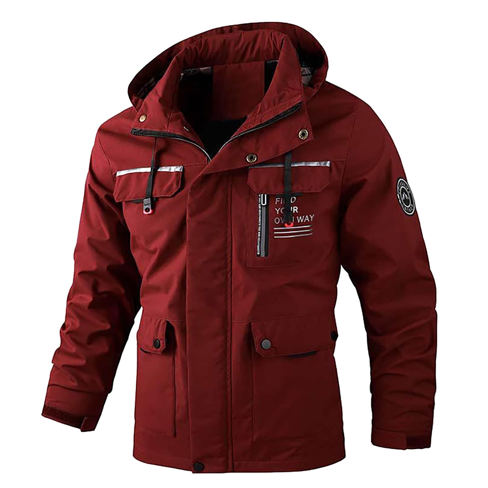 Generisch Winterjacke Herren Warme Skijacke Wasserdicht Outdoor Hooded Jacket Lässiger Windbreaker Einfarbig Jacket Große Größen Übergrößen