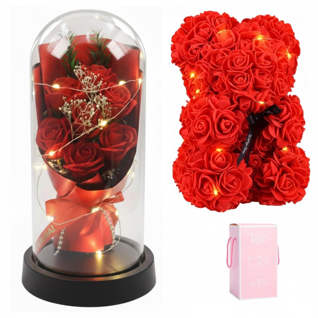 Romantic Teddy Bear Gift with Rose & Necklace - I Love You -17