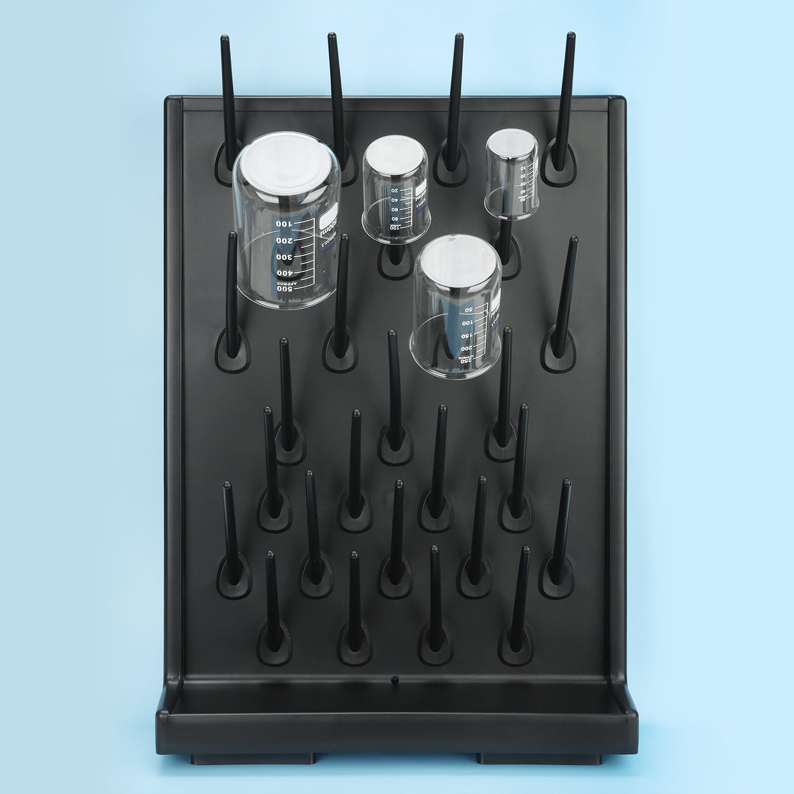 Labasics Trockengestell, Laborglas-pegboard Abtropfgestell mit 27 Abnehmbaren Stiften und Wasserablaufschlauch, zur Lagerung und Trocknung im Labor
