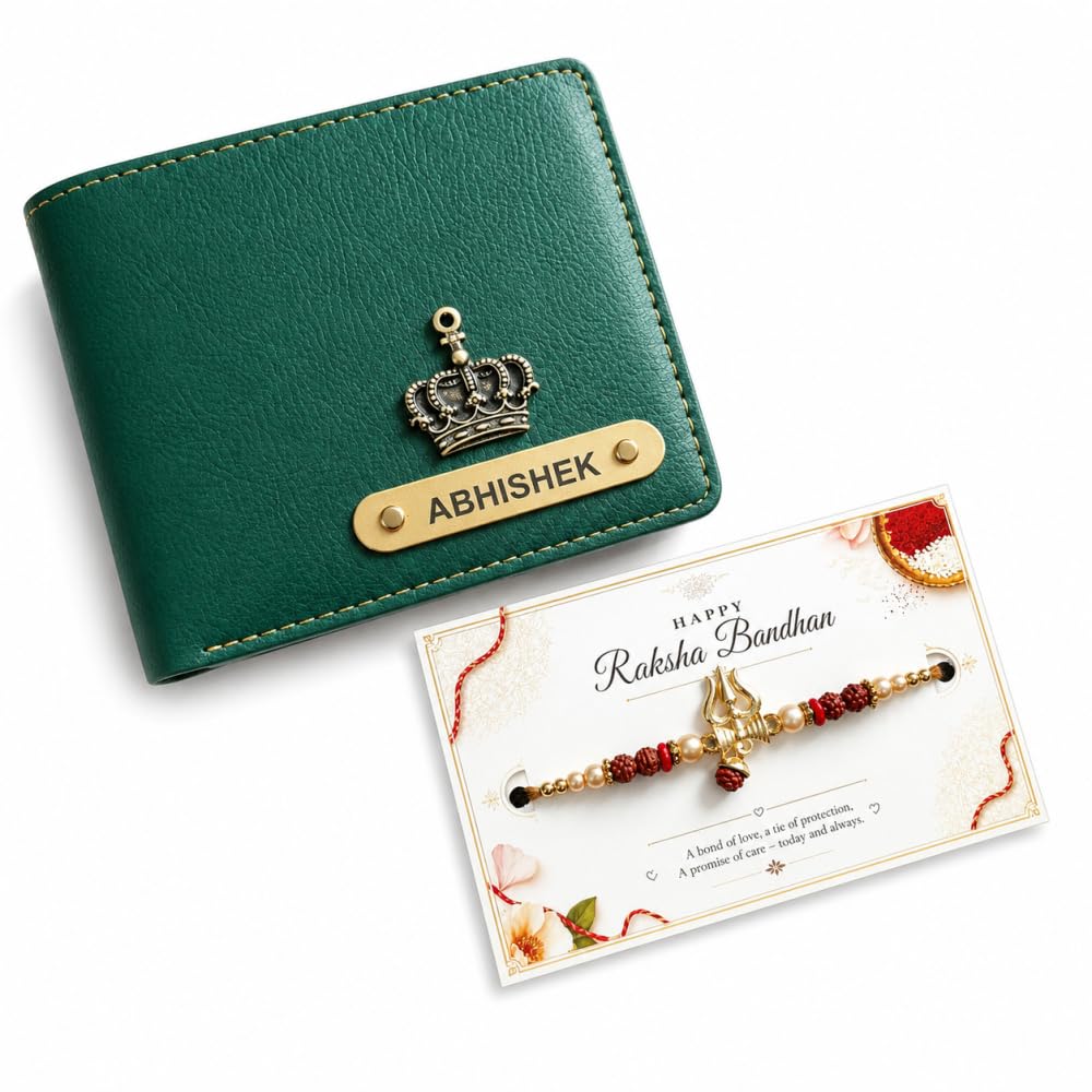 Customized Raksha Bandhan Gift Set for Brother | Personalized Leather Wallet with Name Engraving | Customised Rakhi Gift for Bhai (Green)-picture-24