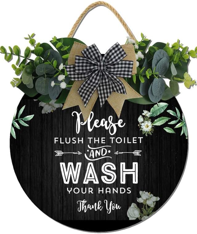 Bathroom Wall Decor,Bathroom Sign,Rustic Round Wooden Wreath Sign,Bath Toilet Decoration