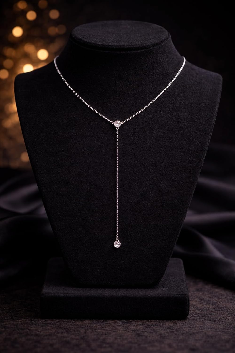 925 Sterling Silver Solitaire Cubic Zirconia Lariat Necklace for Women – 18K Gold Plated Dainty Minimalist Jewelry – Gift for Her – Eid Birthday Anniversary Mothers Day Gift
