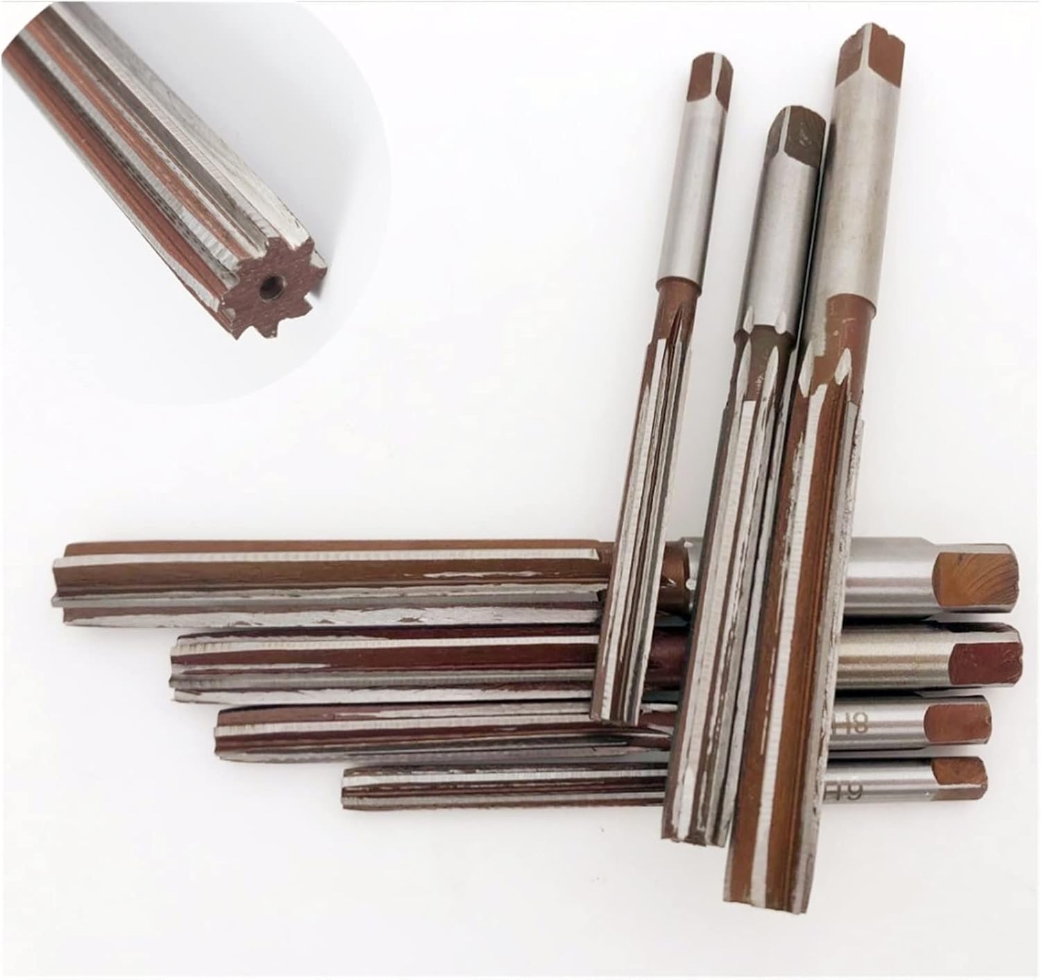 Steel Fine Rough-Edge Hand Reamers, 10 Pcs Straight Shank Hand Reamer 3-12mm H7 H8 9SiCr 6 Flute
