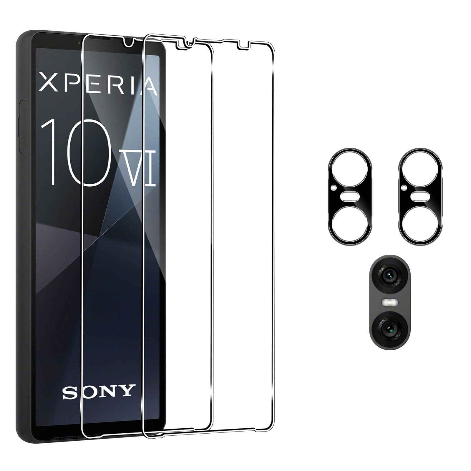 Pkila [2+2 Pack Tempered Glass for Sony Xperia 10 VI Screen Protector with Camera Lens Protector, HD Clear, Shatterproof, Shockproof, Scratchproof Premium Quality Guard Protective Film