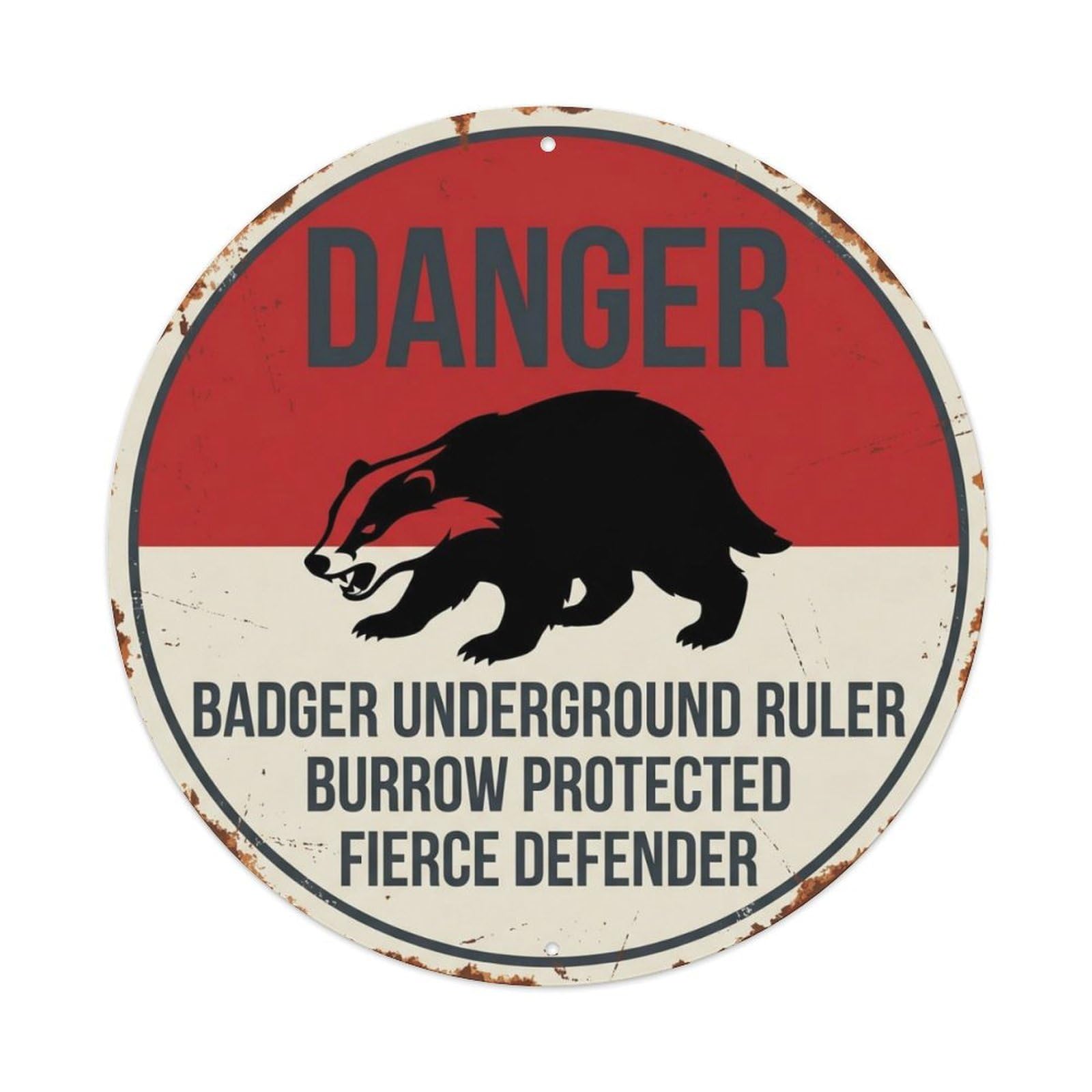 Fqcyn Style Grumpy Badger Burrow Boss Metal Tin Sign Plaque Wall Decor For Cafe, Club Bar, Office, Home Garden Round Metal Poster 8X8inch