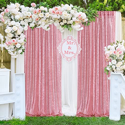 Image of Sequin Backdrop 4 Pcs 2ftx8ft Glitter Blush Pink Party Backdrop Curtain Wedding Ceremony Birthday Backdrop Background Decoration