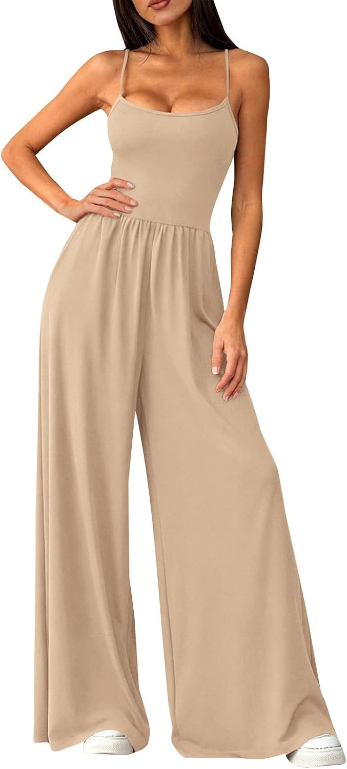 Women's Sleeveless Wide Leg Jumpsuit, Tummy Friendly Design, Dressy Casual Romper for All Summer Occasions