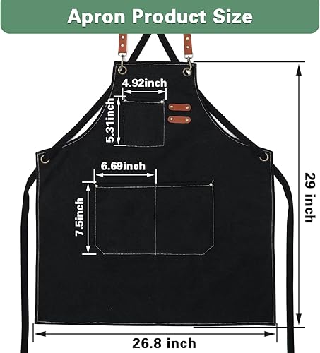 Miniatura 3 de JINSHANGTOPK Chef Apron, Aprons for Men,Adjustable Strap Cotton Canvas Cross Back Apron for Kitchen Cooking Baking Bib Apron