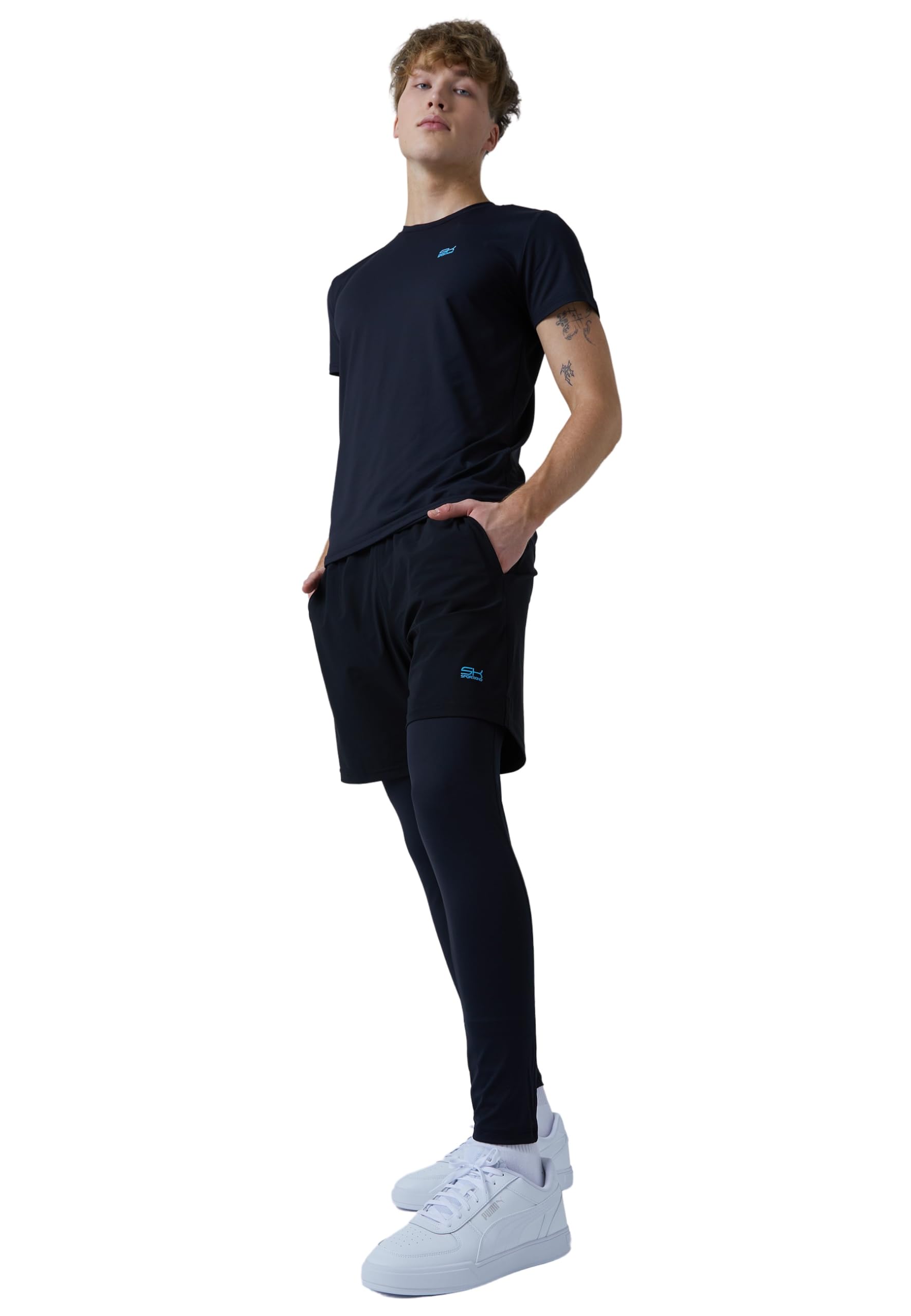 Sportkind Jungen & Herren 2-in-1 Shorts mit Leggings, Laufhose mit Taschen, atmungsaktiv, UV-Schutz, Padel, Tennis