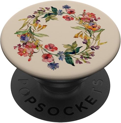 Miniatura 1 de Lindo diseño de corona de flores silvestres de verano floral en beige PopSockets intercambiable PopGrip