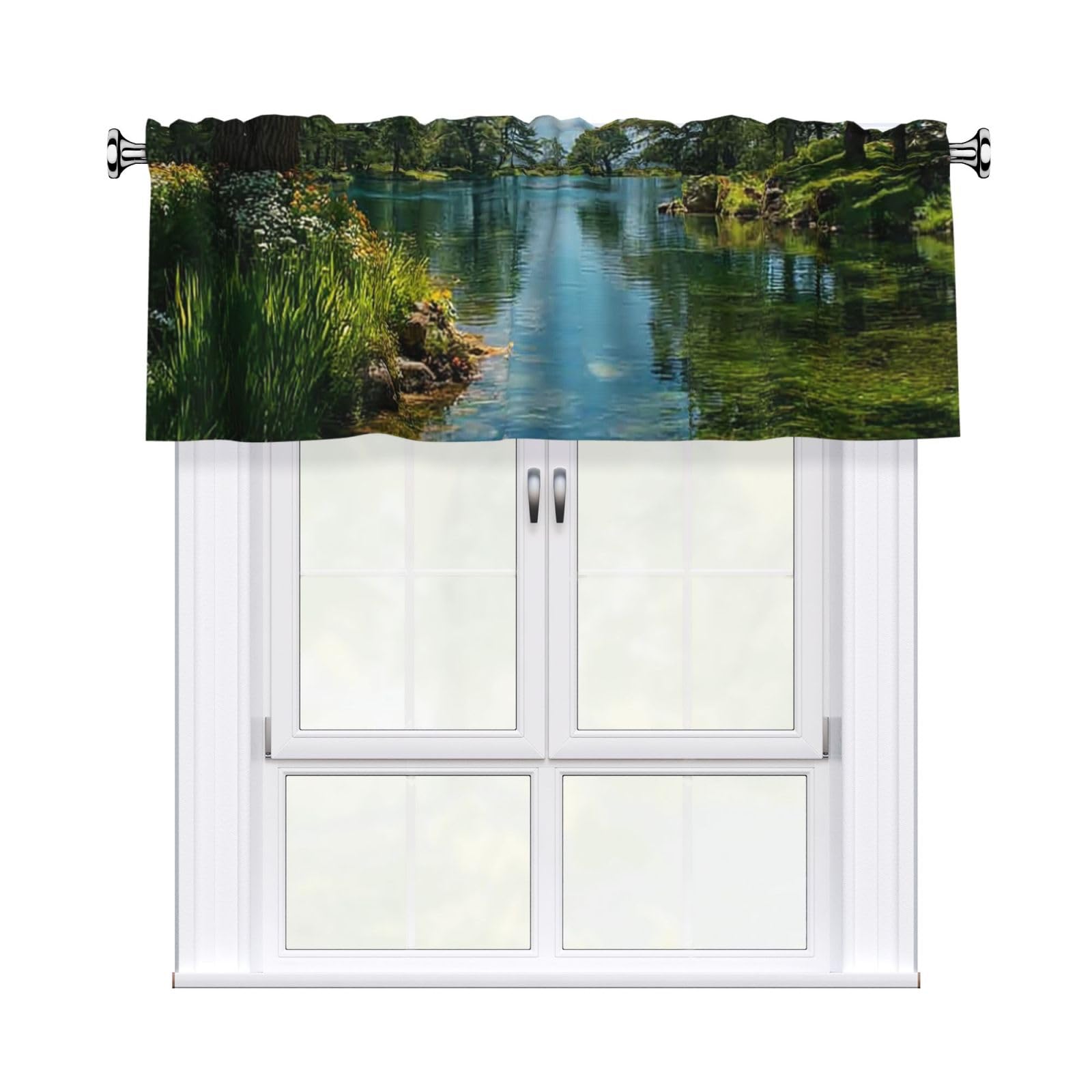 HJKJKKJ Window Valance 137x 46 CM Kitchen Curtains Lake Natural Scenery Valances for Windows Vintage Short Window Curtains Farmhouse Rod Pocket Decorative Curtain Valance for Bedroom Bathroom