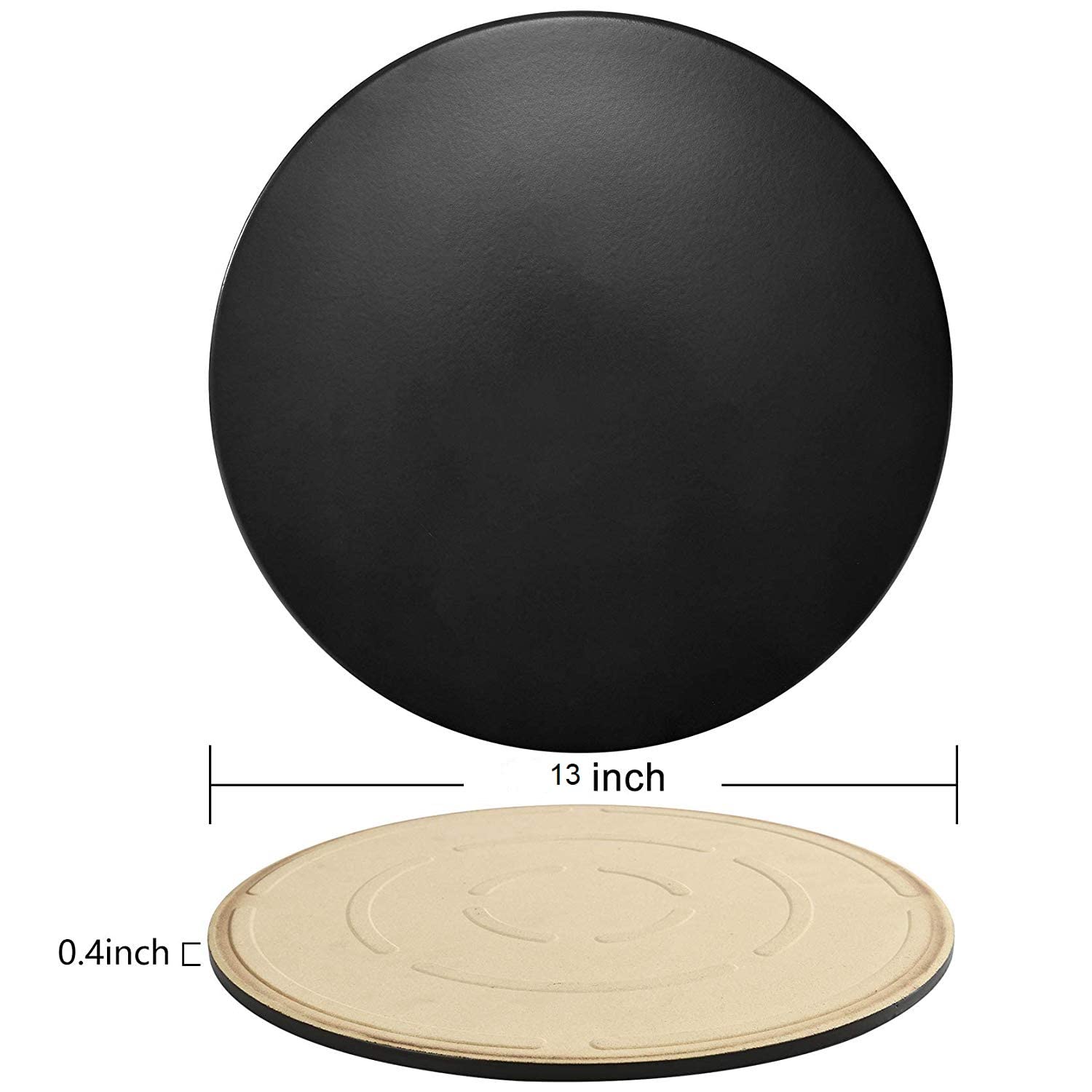 Pizzastein für Ofen, Grill, schwarze Glasur, BBQ, Backstein, rund, Keramik, fleckenfrei, Brotform (schwarz, 33 cm)