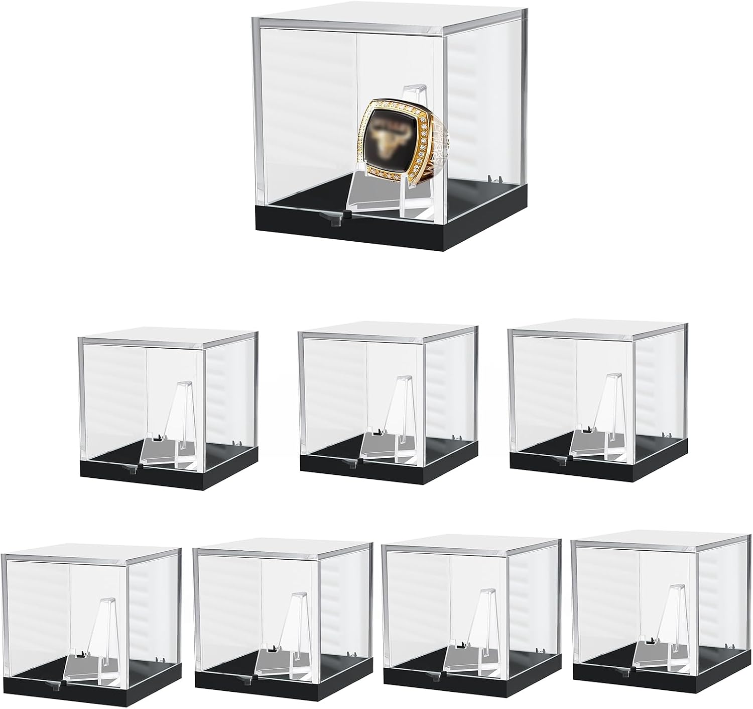 8 PCS Championship Ring Display Case with Clear Plastic Holder, Acrylic Mini Cubes Sports Organizer for Storage Baseball Softball Championship Collectibles Ring, 2.17''