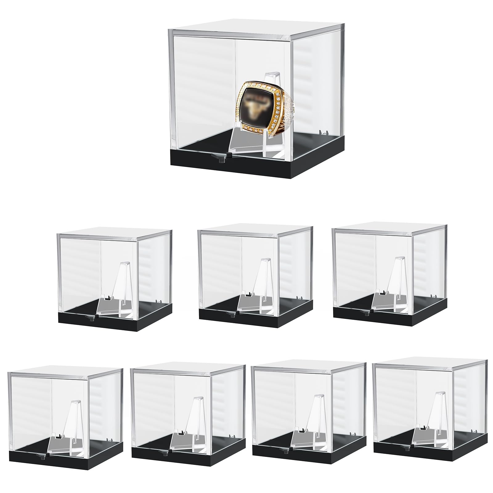 8 PCS Championship Ring Display Case with Clear Plastic Holder, Acrylic Mini Cubes Sports Organizer for Storage Baseball Softball Collectibles , 2.17''