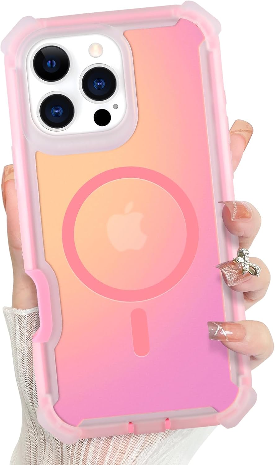 Bonoma for iPhone 16 Pro Max Case, Iridescent Back, Magnetic Support for MagSafe Shockproof Cover, Crystal and Corner High-Duty Protection for Girls Women -Pink