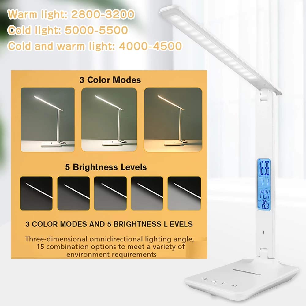 Lampada Da Scrivania LED Con Ricarica Wireless 10W - Orologio, USB, 5 Luminosità, Controllo Touch - Foto 6