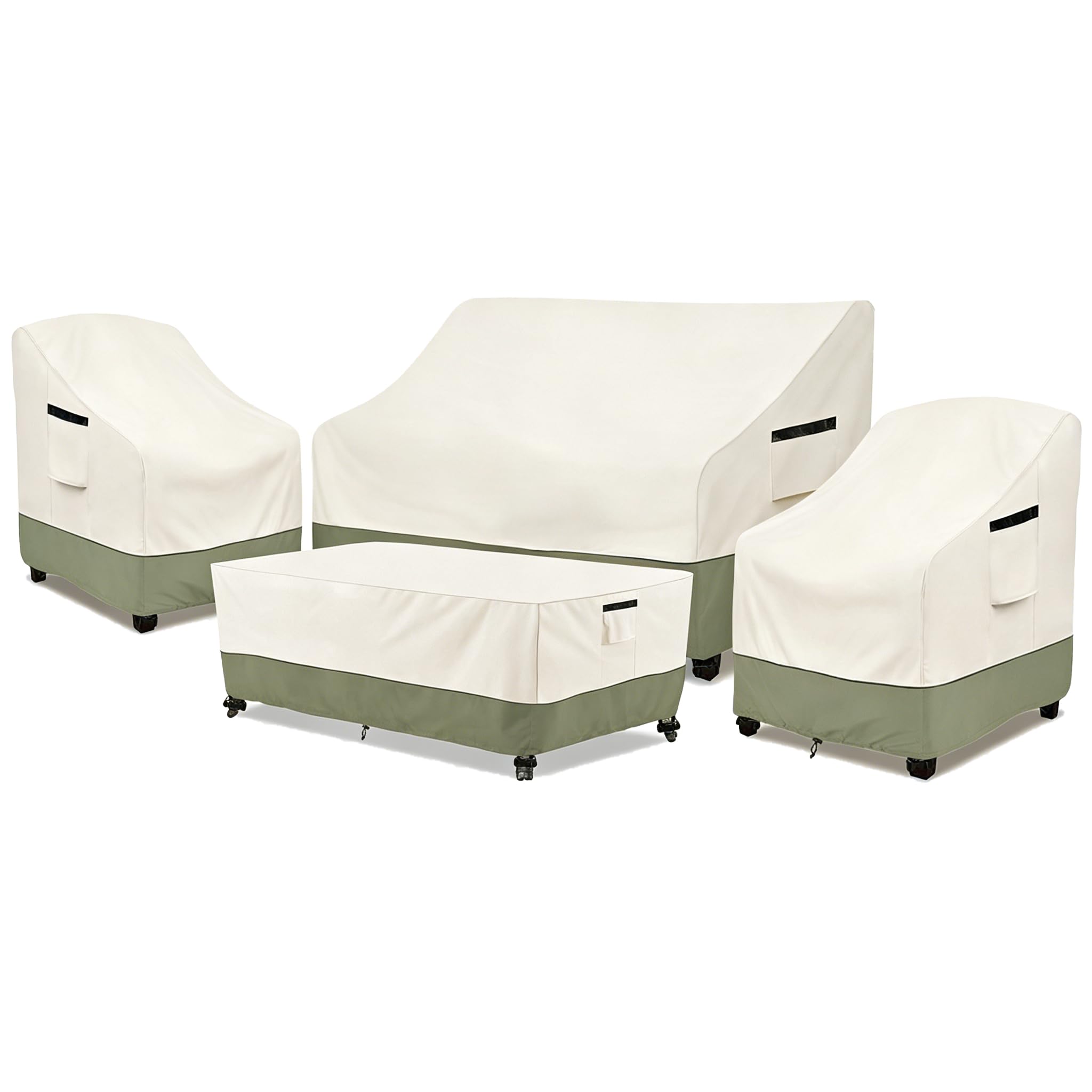 Rileytee Patio Furniture Set Covers,4 Pcs 600D Heavy Duty100% Waterproof Outdoor Furniture Cover,Fit Patio Loveseat, Chair and Coffee Table (White&Grayish Green,X-Large)