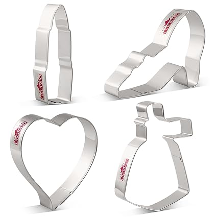 LILIAO Valentines Day Cookie Cutter Set, 4-pc, High heels, Lipstick, Perfume, Heart Biscuit Cutters, Stainless Steel, by J.Cookies