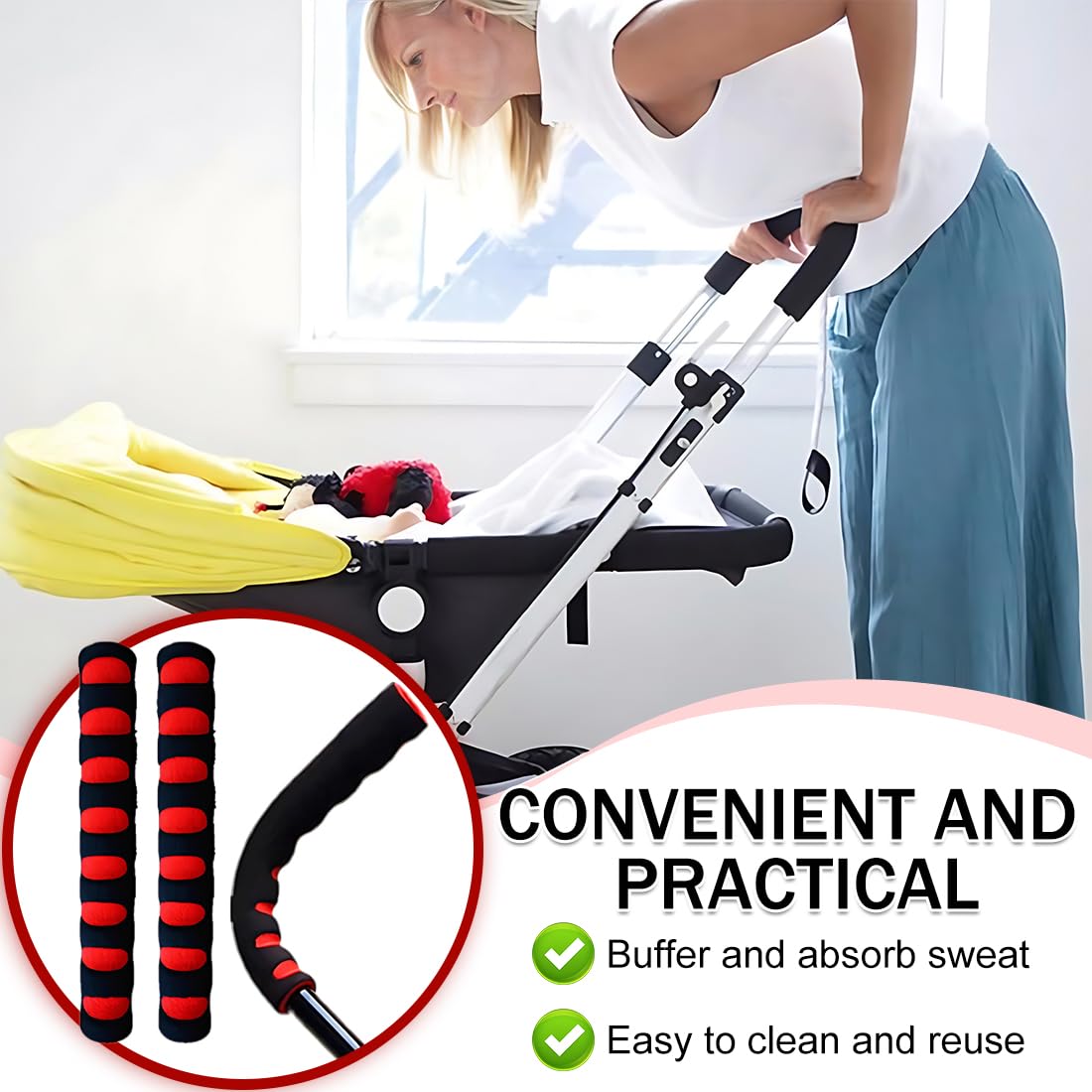 2 Stück Elastischer Kinderwagen Griffbezug Baby Kinderwagen Griff Schutzhülle Griff Staubdicht Kinderwagen Griff Abdeckung Armlehne Schutzhülle Staubdicht,für Kinderwagengriffe Kompatibel