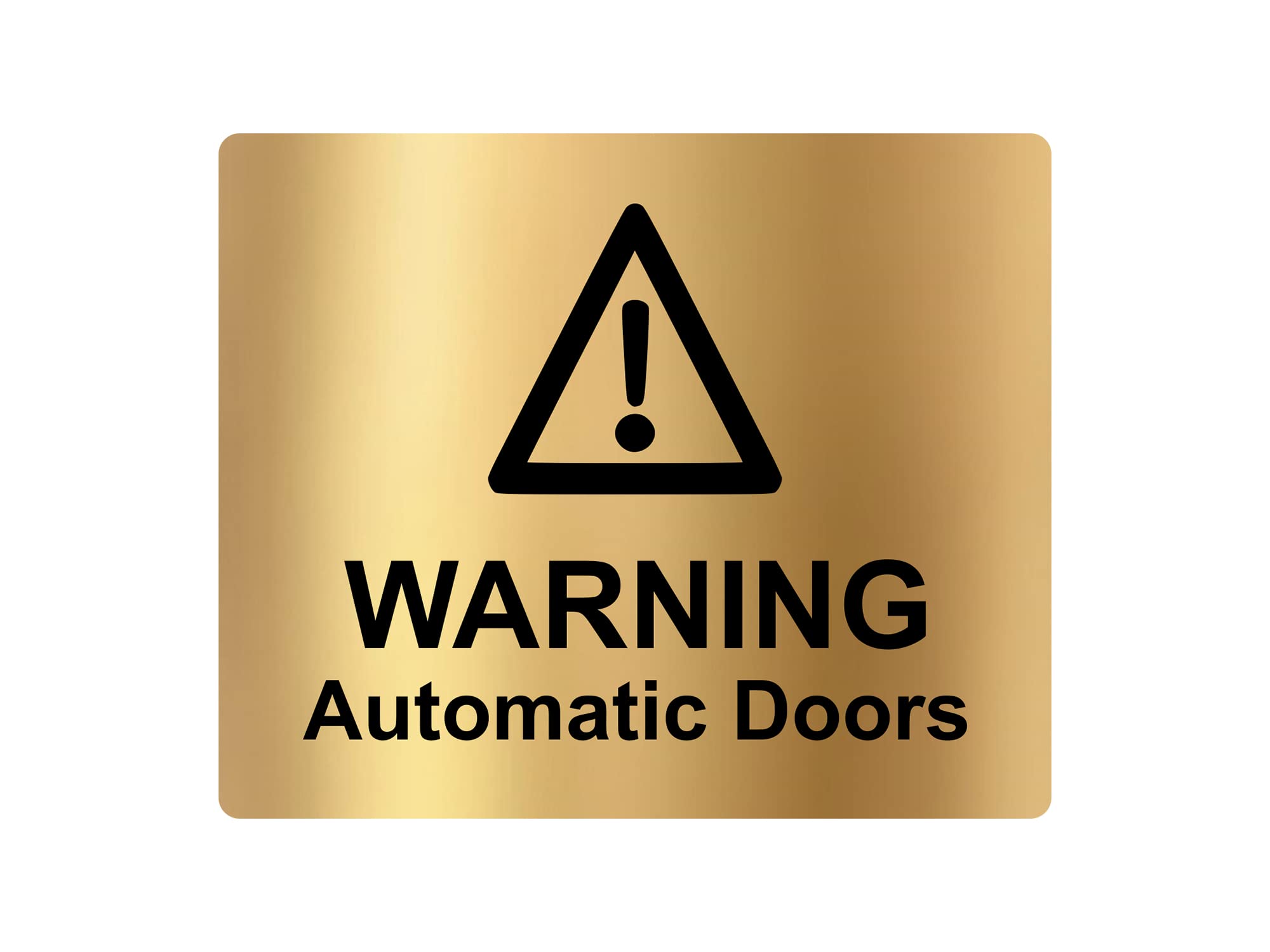 Warning Automatic Doors Sign, Adhesive Sticker Notice, engraved with Universal Icon Symbol and Text (Size 12cm x 10cm) (Gold)