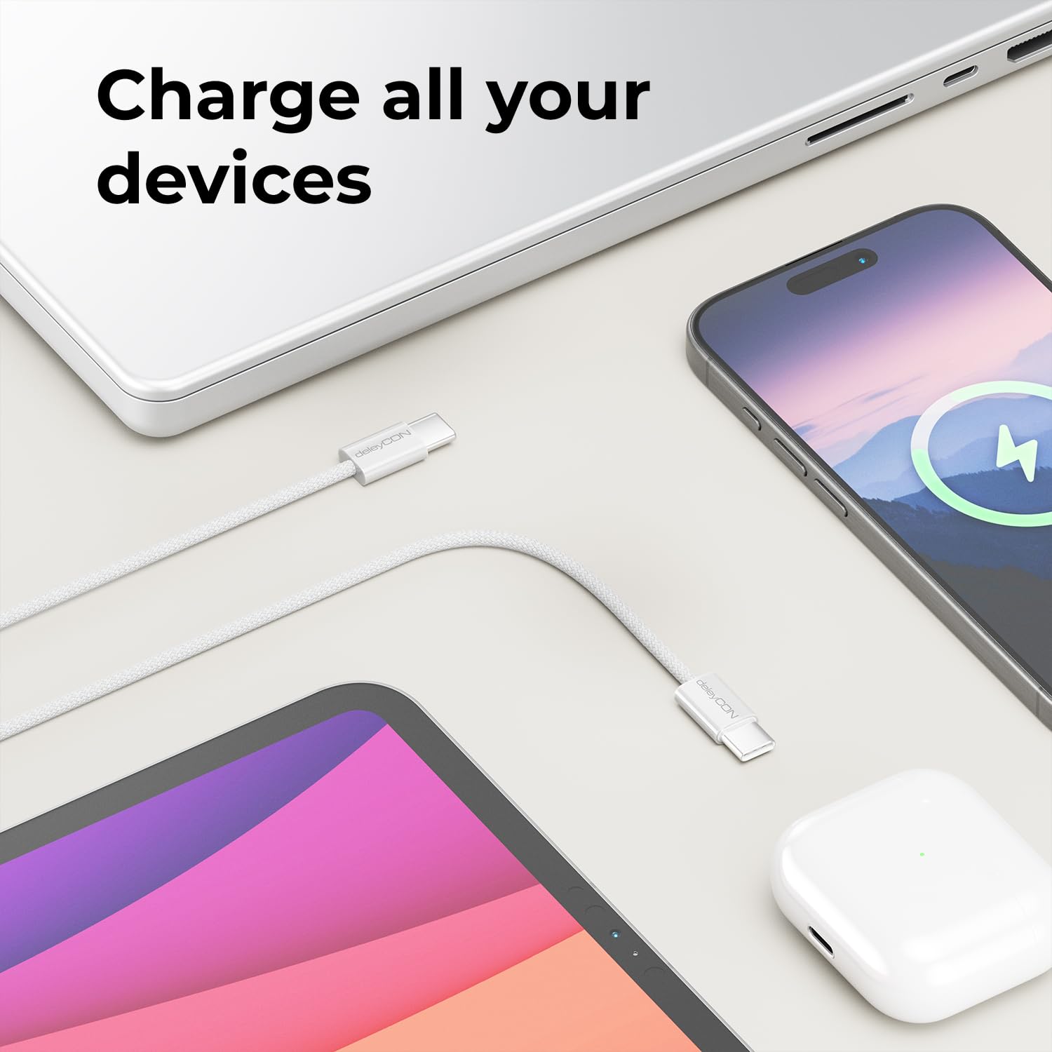 deleyCON Set USB C 60W [2 Pezzi, 1M + 1M] PD 3.0 USB-C a C Ricarica Rapida per iPhone 17 16 Pro Max Air Galaxy S26 S25 A56 A17 A26 iPad MacBook Xiaomi Switch PS5