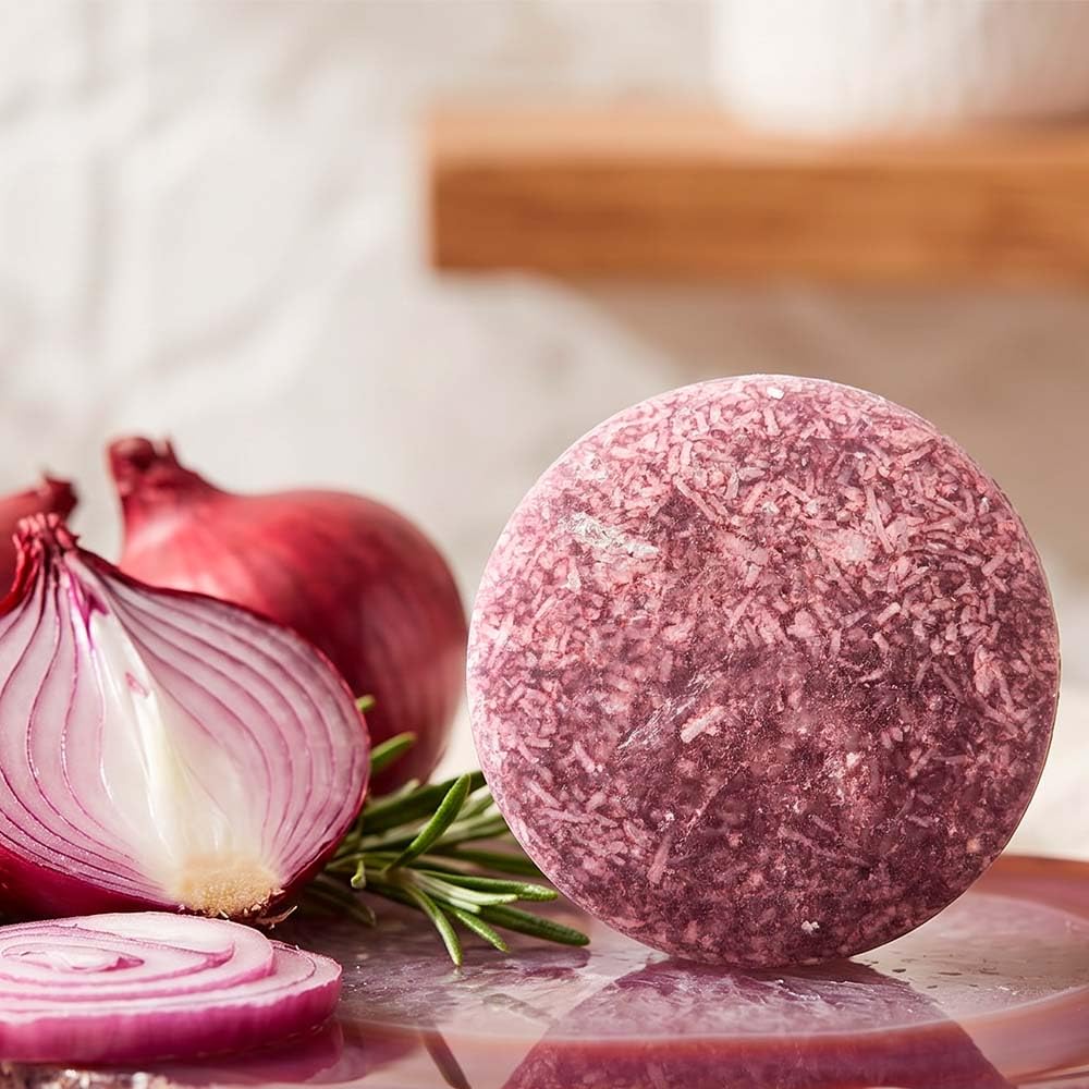 Champú sólido de cebolla roja y arcilla (Pack 4 uds) - Estimula el crecimiento del cabello - Detox para pelo graso y con caspa - Fortalece, frena la caída del pelo - Volumen, brillo - Hecho en España