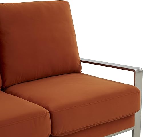 Miniatura 7 de LeisureMod Jefferson - Sofá moderno de terciopelo de 3 plazas con marco plateado, contemporáneo, color naranja