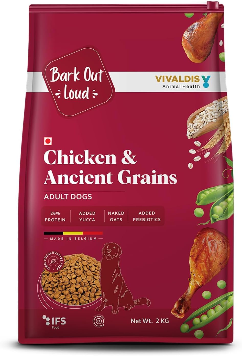 by Vivaldis - Chicken & Ancient Grains, Adult Dry Dog Food Rich in Protein, Antioxidants Fibre, Prebiotics & Herbs for 8kg+ Medium & Large Dogs - (Pack of 2 kg)
