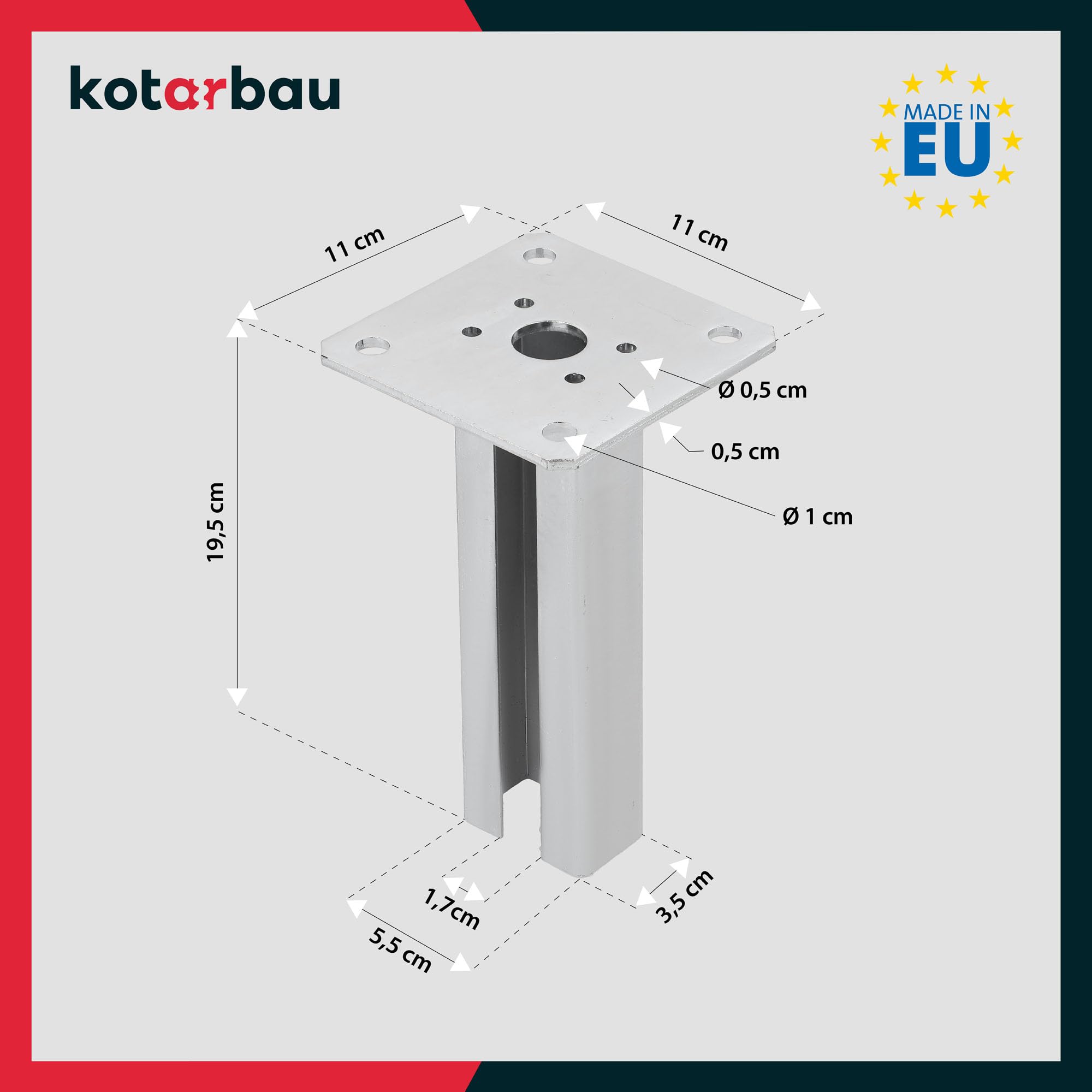 KOTARBAU® Fissaggio Pali - Supporto per Pali - da Avvitare - Acciaio Zincato - 60x40 mm - Argento - Staffa Travi - Supporto Palo