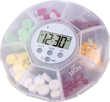 Smart Pill Dispenser | Travel Pill Box with Timer and LED Light | 7 Compartments Portable Drug Management, Elderly Care, Hospital, Travel, Studio, Nursing Facilities