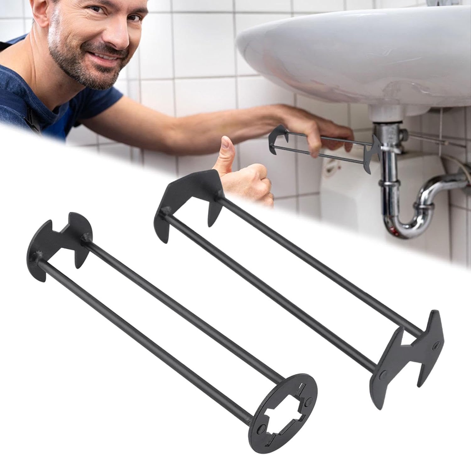 Juego de 2 llaves de lavabo multifuncionales, herramienta de llave para cocina, baño, espacios reducidos, llave de lavabo, no es un modelo universal