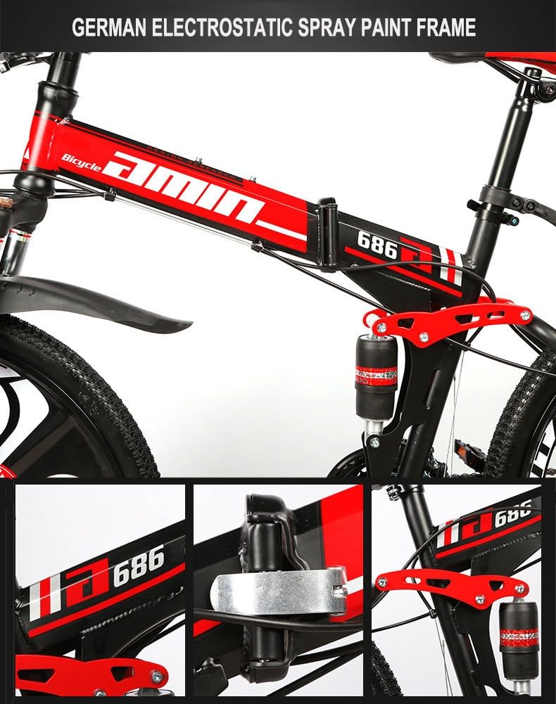 Bicicleta Montaña 24/26 Pulgadas para Hombre, Suspensión 21 Velocidades, Plegable, Acero, 26in21