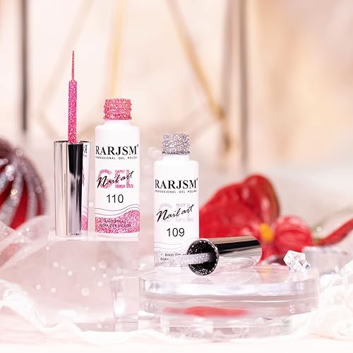 Miniatura 3 de RARJSM Gel Liner - Esmalte de uñas de gel reflectante con purpurina para arte de uñas, pincel fino, plateado, neón, rosa intenso, pintura de