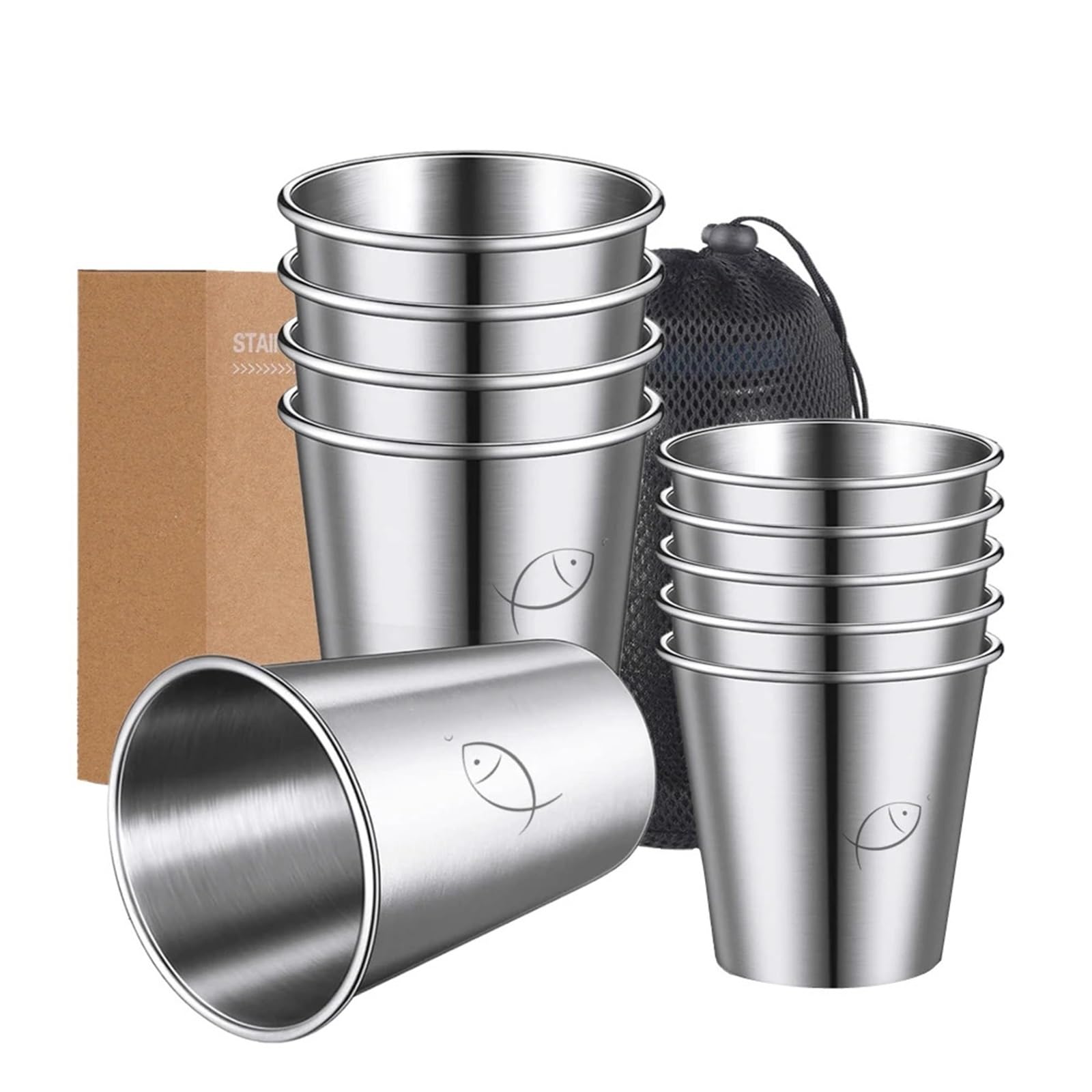 Edelstahlbecher, Pint-Becher, Becher, Metallbecher, stapelbare, Metall-Trinkgläser for Zuhause, Camping, Bar Für Reisen Camping(5Pcs 350ml)