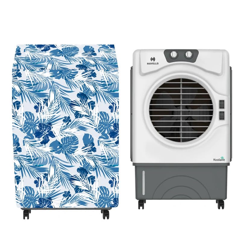 Image of Cooler Cover Compatible For Havells Koolaire 51-Litres Air Cooler Waterproof, Dustproof, Size (HxWxD) 105x74x46 Cm, White Blue.